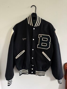 Vintage Black & White Varsity Jacket - The Standard Pennant Co (Size M)